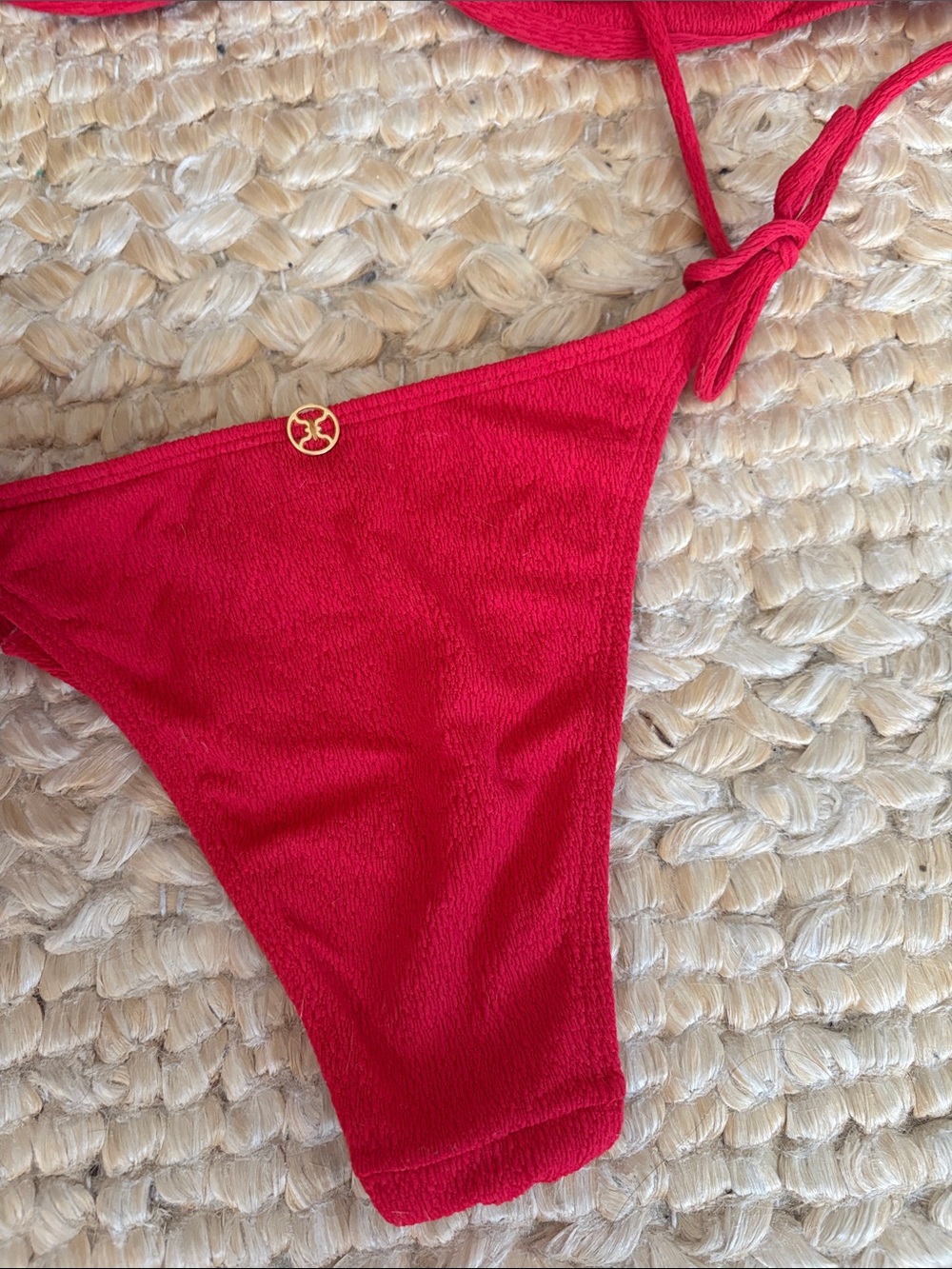 Vix Red Textured Tie-Side Bikini - Picture 3 of 8